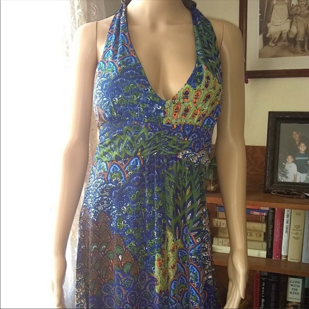 Beautiful V-Neck/Backless Dress w/ Peacock Design